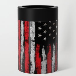 Red & white Grunge American flag Can Cooler