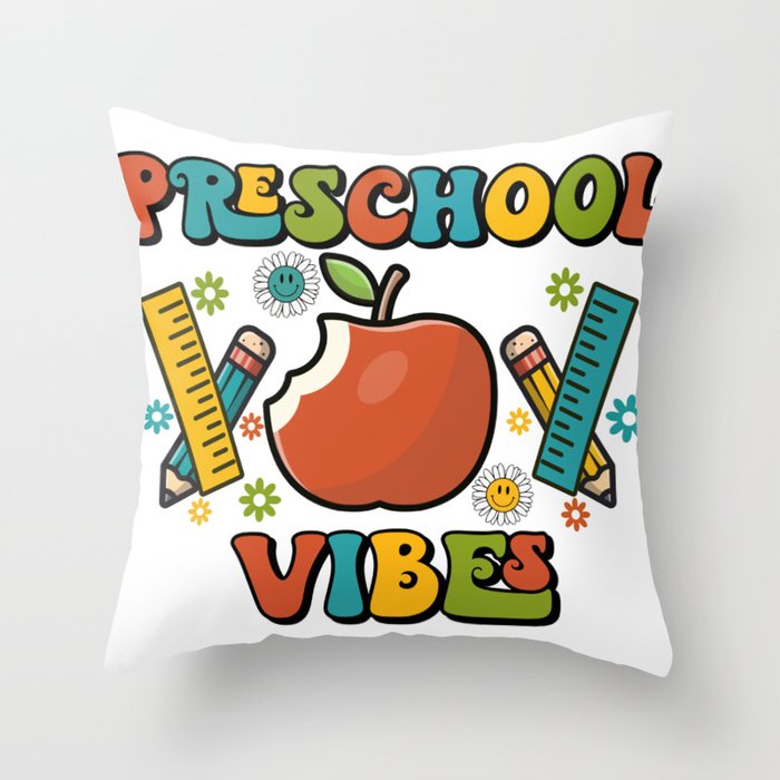 Preschool vibes school designs pencils Throw Pillow