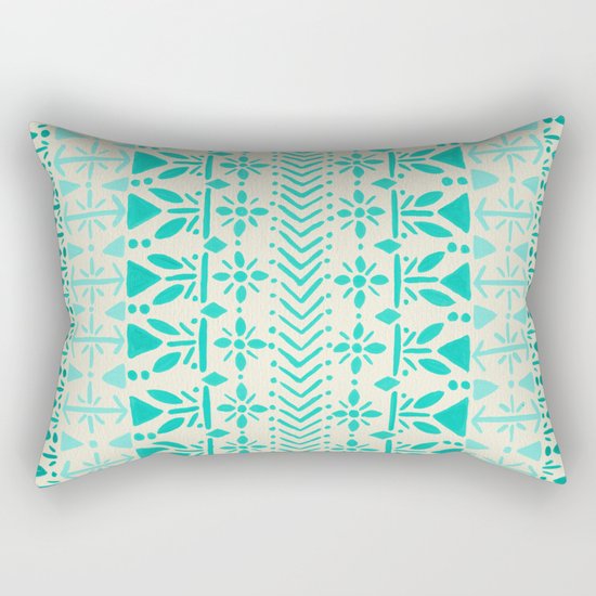 Norwegian Pattern – Aqua on White Rectangular Pillow