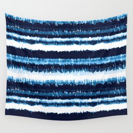 Watercolor Tiedye Ombre Indigo Shibori Stripes. Summer Ocean Blue or Navy Nautical Boy Theme Wall Tapestry