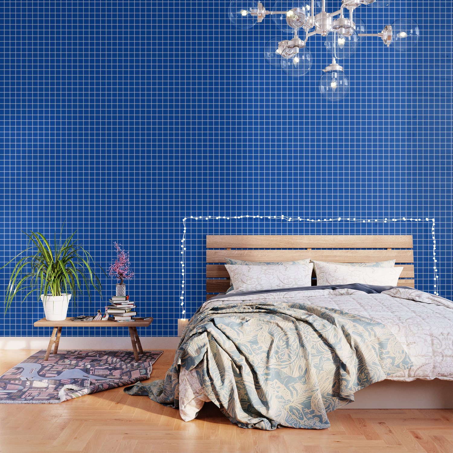 Cobalt Blue Blue Color White Lines Grid Pattern Wallpaper By