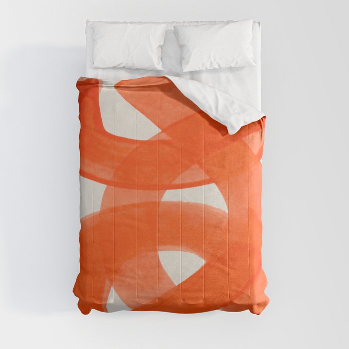 Mid Century Modern Abstract Painting Orange Watercolor Brush Strokes Comforter