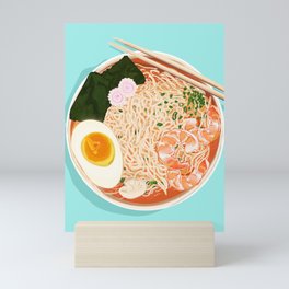 Japanese Seafood Ramen in Blue Mini Art Print