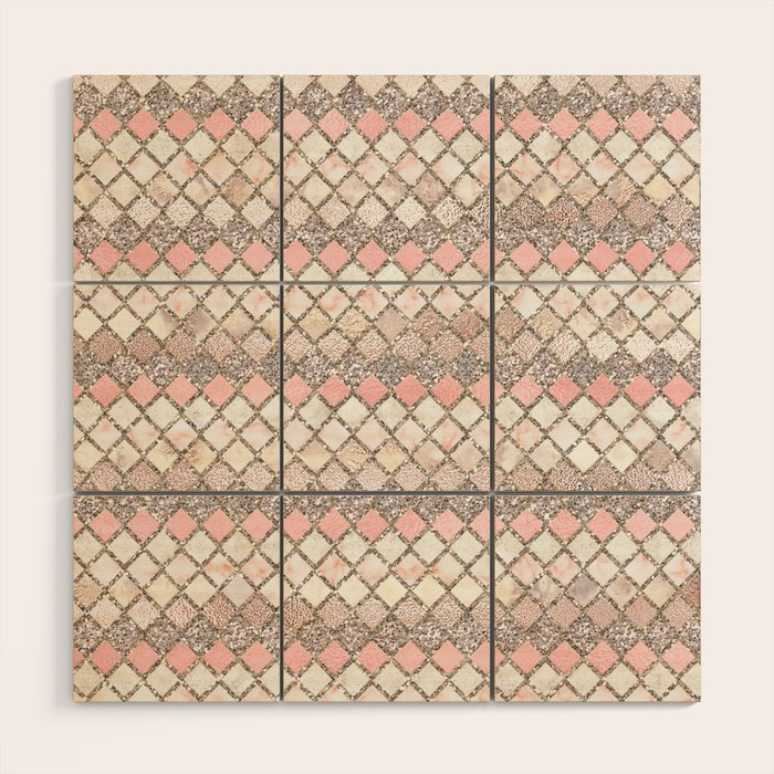 Rose Gold And Marble Decorative Square Tile Pattern Wood Wall Art