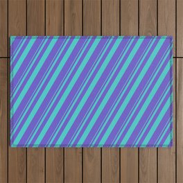 [ Thumbnail: Turquoise & Slate Blue Colored Stripes/Lines Pattern Outdoor Rug ]