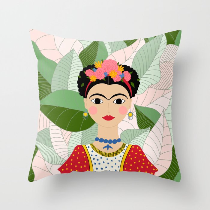 Frida Kahlo Portrait Digital Draw Throw Pillow