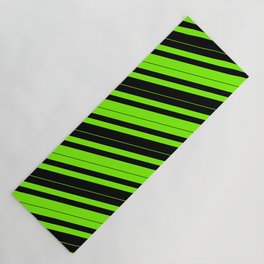 [ Thumbnail: Green & Black Colored Striped/Lined Pattern Yoga Mat ]