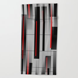 Off the Grid - Abstract - Gray, Black, Red Beach Towel