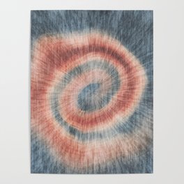 Terracotta Blue Tie Dye Abstract Poster