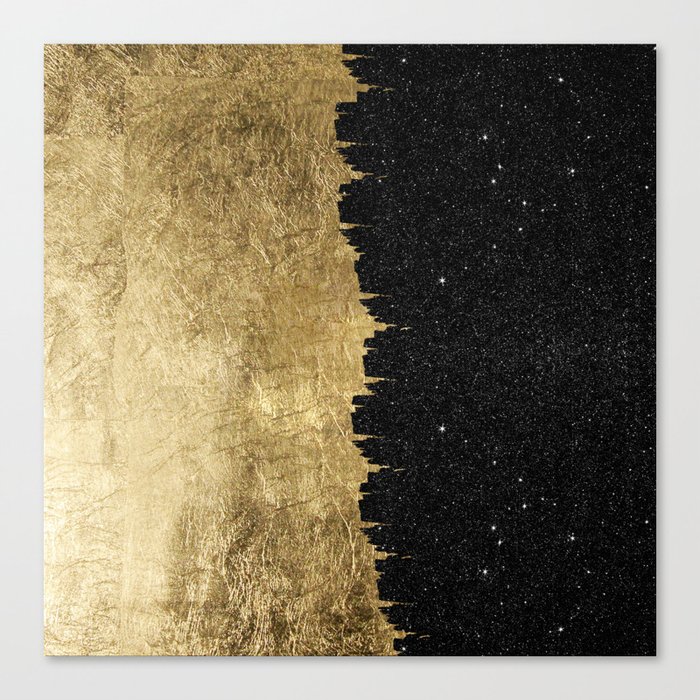 Faux Gold and Black Starry Night Brushstrokes Leinwanddruck Faux Gold and Black Starry Night Brushstrokes Leinwanddruck
