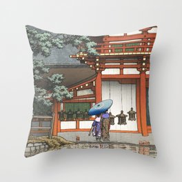 Hasui Kawase, Rain At Kasuga Taisha Shrine In Nara - Vintage Japanese Woodblock Print Art Throw Pillow