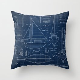 Toy Sailboat Blueprint Throw Pillow
