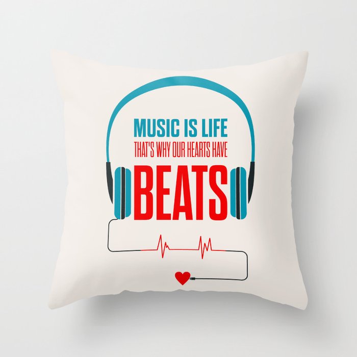 Multicolor 16x16 Music is Life Hearts Have a Beat Throw Pillow 