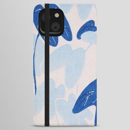 Blue Leaves Vintage Japanese Print iPhone Wallet Case