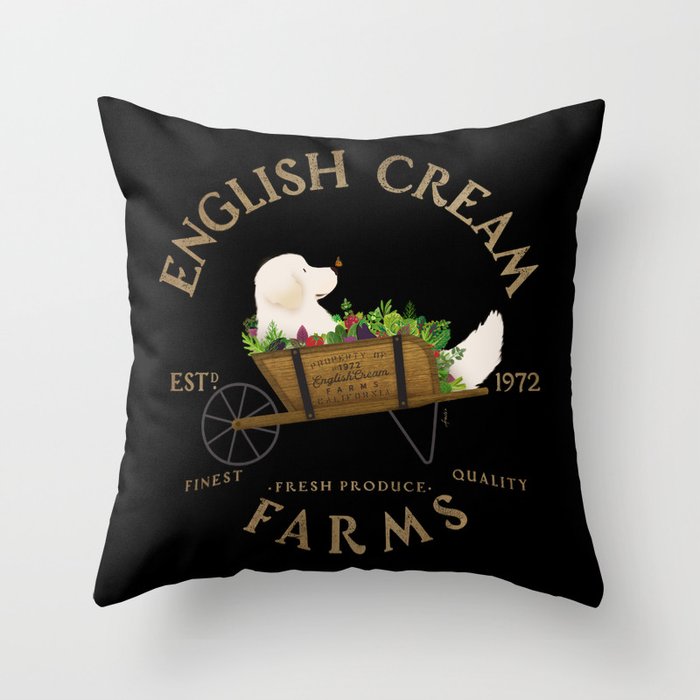 English Cream Golden Retriever Dog Farm Cart Vintage Style Art Throw Pillow