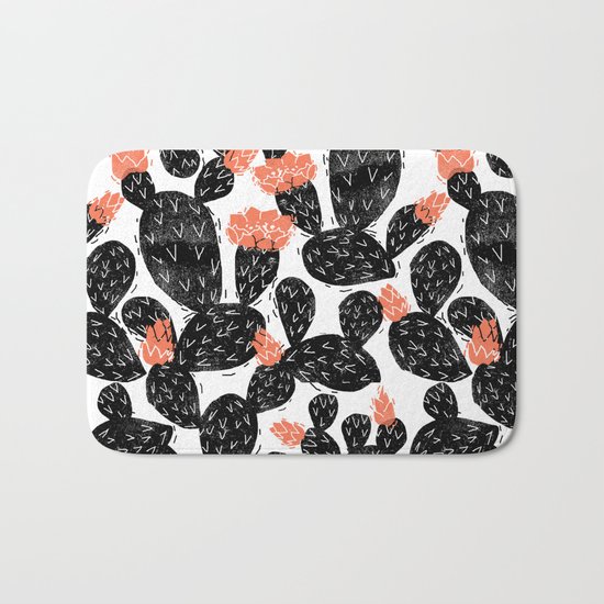 Cactus linocut black and white minimal art hipster decor botanical trendy desert Bath Mat