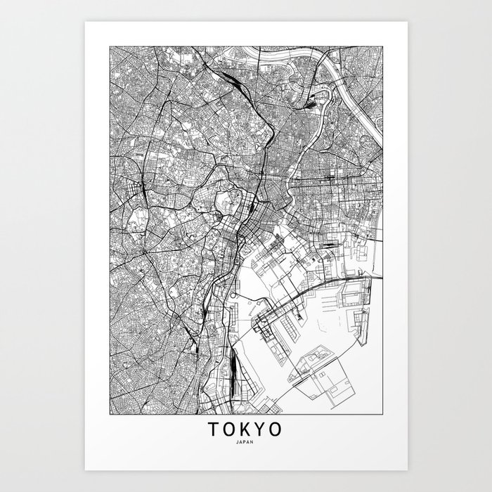 Tokyo White Map Art Print