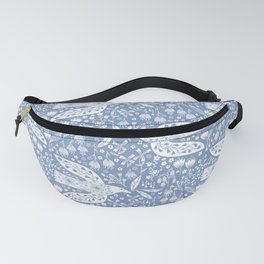 Doves and Flowers Bird Art White on Blue Fanny Pack