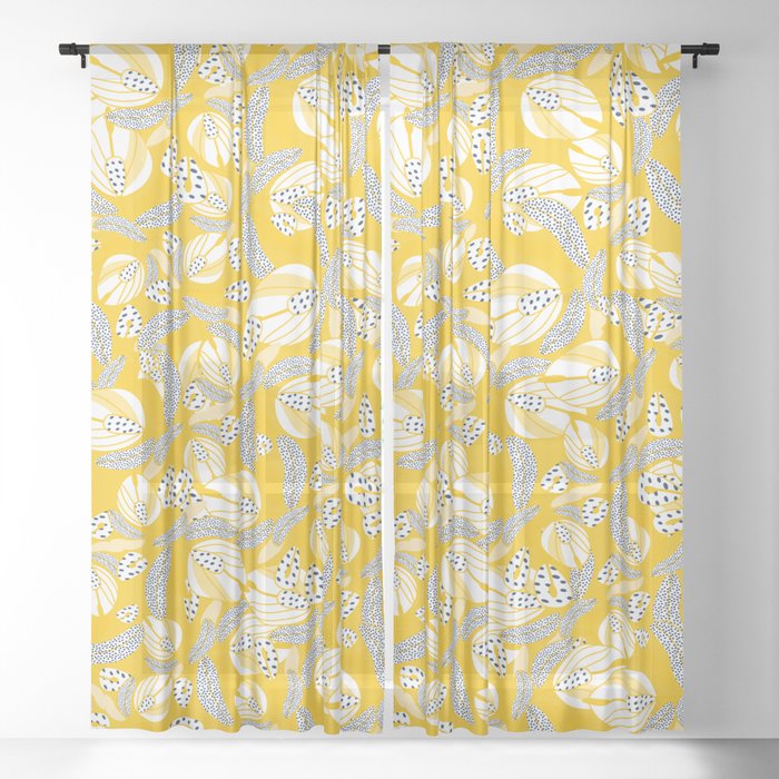 Floral Yellow Flowers Summer Pattern Sheer Curtain By Mirapen