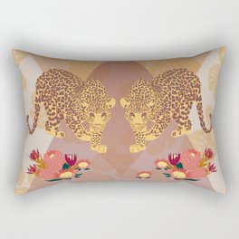 Two Leopards on Gold Geo Pink Floral Jungle Rectangular Pillow