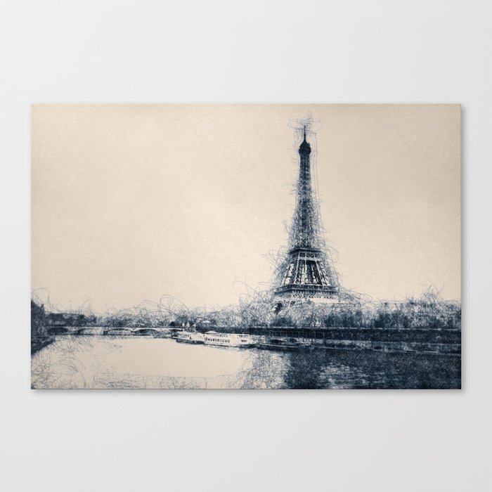 Paris Eiffel Tower - Sketch Art Canvas Print