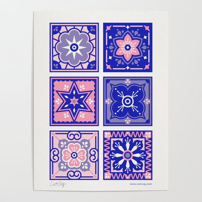 Talavera Mexican Tile – Pink & Periwinkle Palette Poster