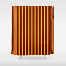 [ Thumbnail: Maroon & Yellow Colored Lined Pattern Shower Curtain ]