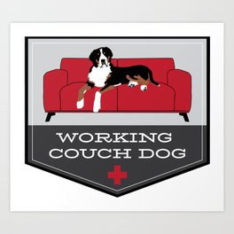 Working Couch Dog Badge Art Print