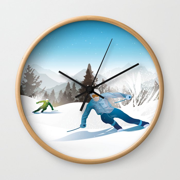 Skiing Brothers - Ski Snowboard Skyline Wall Clock