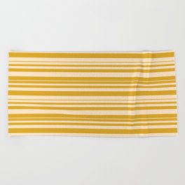 [ Thumbnail: Goldenrod and Bisque Colored Striped/Lined Pattern Beach Towel ]