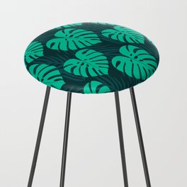 Monstera and Palm Leaves on Deep Blue Counter Stool