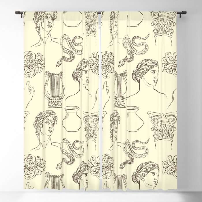 Ancient Greece Sketches | Sculptures, Amphora, Harp and Snake Blackout Curtain
