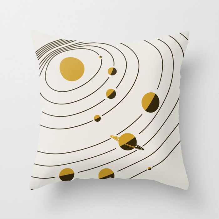 Minimal Retro Solar System Print Throw Pillow