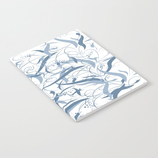Elegant Blue Floral Leaf Scroll Pattern Notebook