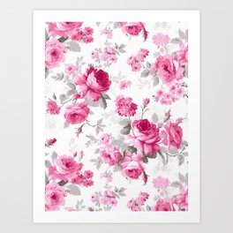 Blush Symphony: Vintage Pink Roses in Watercolor Artistry Art Print