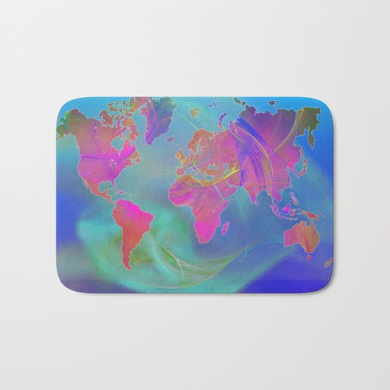 World Map Fractal Bath Mat