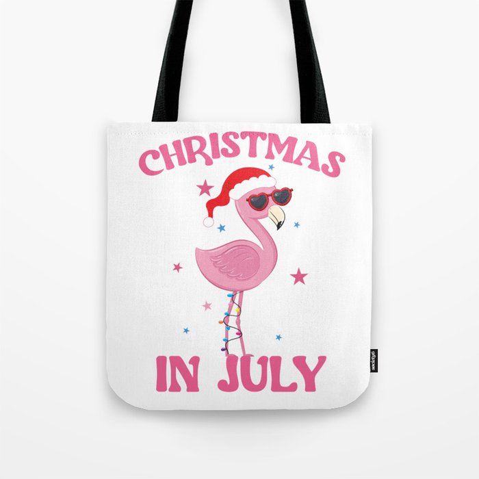 Pink Flamingo in Santa Hat Christmas In July Girl Tote Bag