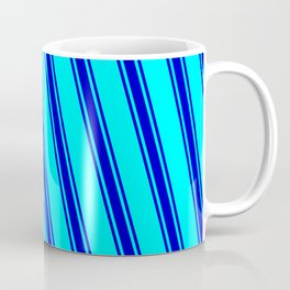 [ Thumbnail: Cyan & Blue Colored Lined/Striped Pattern Coffee Mug ]