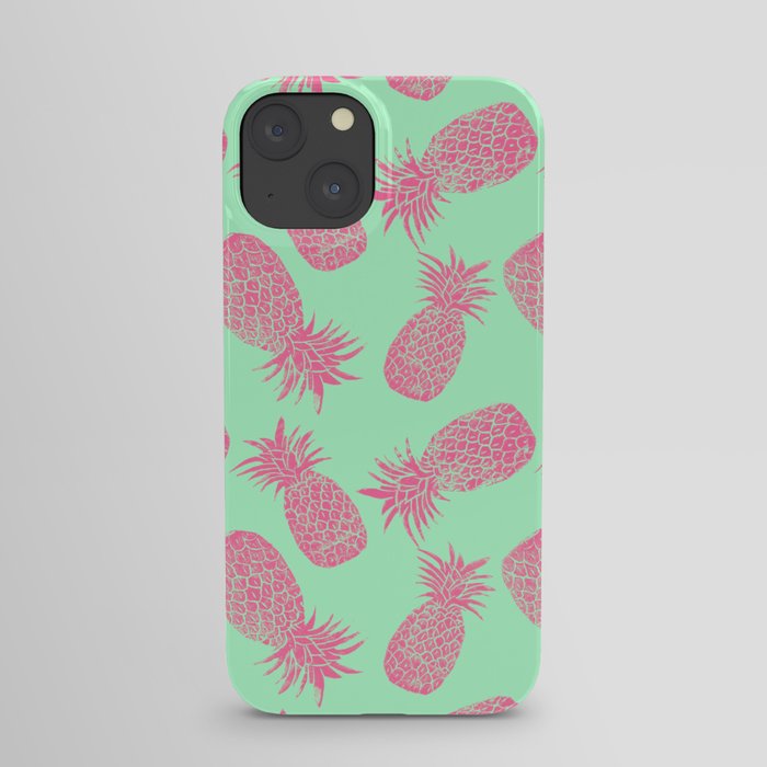 Pineapple Pattern - Mint & Crimson iPhone Case