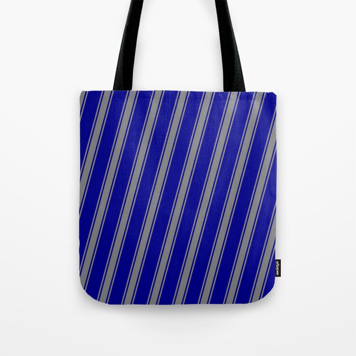 Dark Blue & Grey Colored Striped Pattern Tote Bag