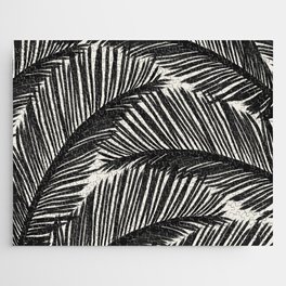 Modern Black Palm Leaf Tropical Pattern Jigsaw Puzzle