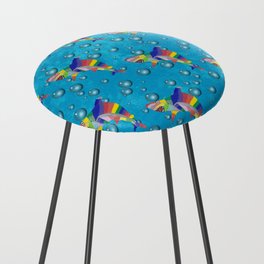 Colorful Shark with Bubbles on a Light Blue Background Counter Stool