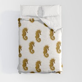 Seahorse yellow/gold- white background Comforter