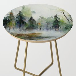 Rainy Forest, Watercolor on Paper Side Table