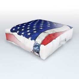 Patriotic Scooter Rider and US Flag Artwork Outdoor Floor Cushion