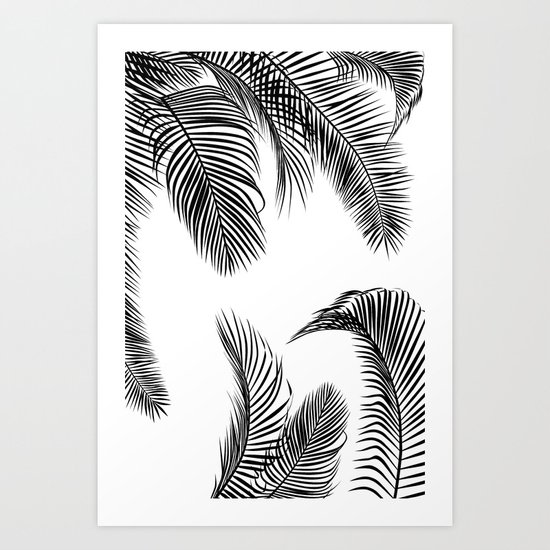 Black palm tree leaves pattern Art Print