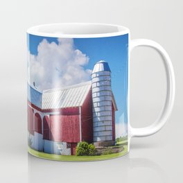 Cloudy Blue Sky with Red Barn in West Michigan Coffee Mug | Red, Design, Barn, Agriculture, Rustic, Vintage, Photograph, Wood, Field, Architecture 