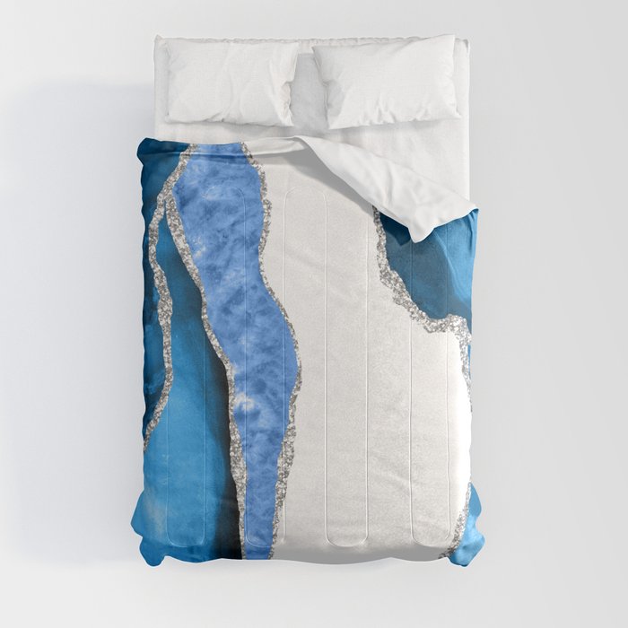 Royal Blue & Silver Agate Texture 07 Comforter