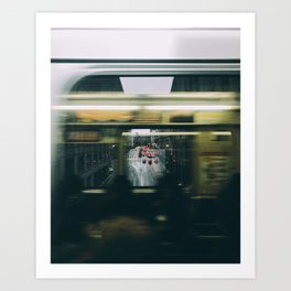 Trains passing in downtown Chicago Art Print