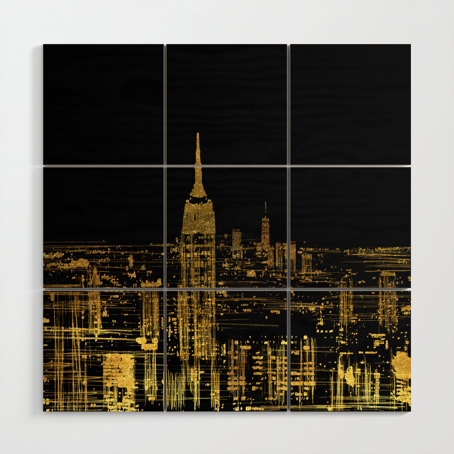 Abstract Gold City Skyline Design Wood Wall Art By Oursunnycdays